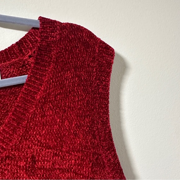 Vintage Crystal Kobe Red Argyle Knit Sweater Vest Women’s Size Medium Academia - Picture 3 of 13